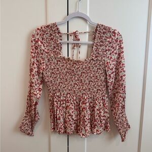 Pink Lily Floral Smocked Peplum Top